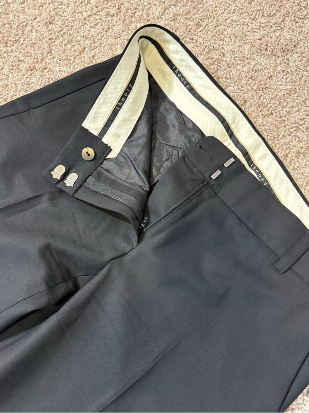 Theory Womens Low-Rise Flared Wool Stretch Charcoal Trouser Dress Pants Size 2 - Picture 4 of 13